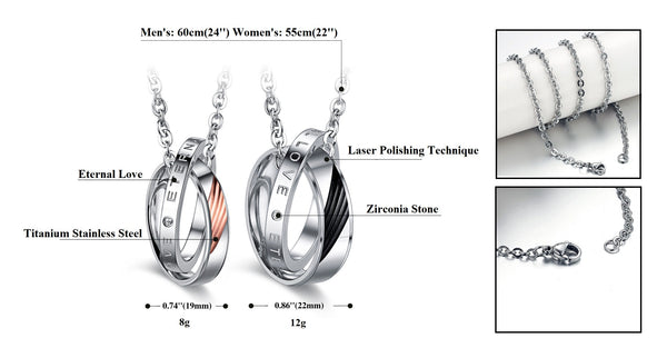 His & Hers Matching Set Valentine Rings Couple Necklace Couple Jewelry Set-Couple Necklace-SunnyHouse Jewelry