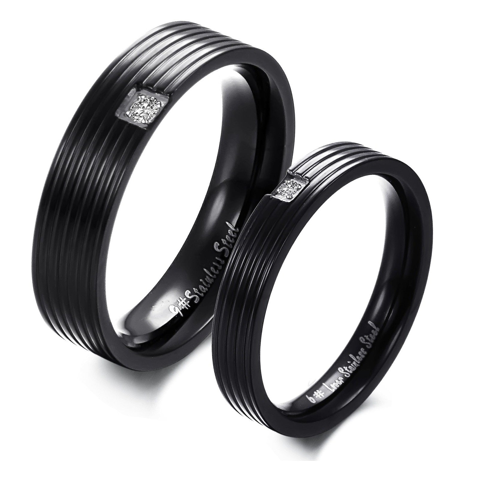 His & Hers Matching Set Blinking Black Couple Rings, Wedding Band Set, Valentine, Anniversary, Wedding, Promise, Engagement Ring-Couple Rings-SunnyHouse Jewelry