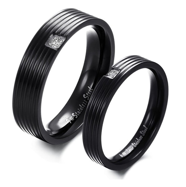 His & Hers Matching Set Blinking Black Couple Rings, Wedding Band Set, Valentine, Anniversary, Wedding, Promise, Engagement Ring-Couple Rings-SunnyHouse Jewelry