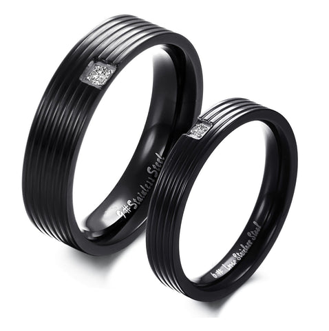 His & Hers Matching Set Blinking Black Couple Rings, Wedding Band Set, Valentine, Anniversary, Wedding, Promise, Engagement Ring-Couple Rings-SunnyHouse Jewelry