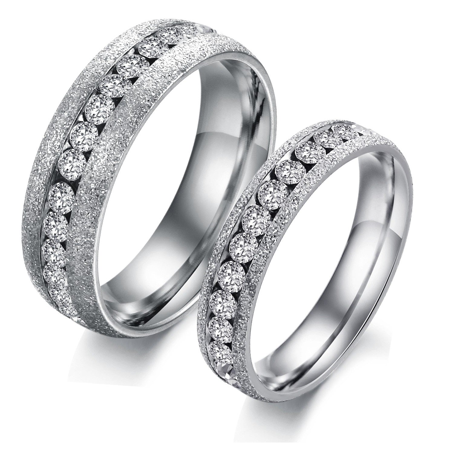 His & Hers Matching Set Blinking Style Couple Rings, Wedding Band Set, Valentine, Anniversary, Wedding, Promise, Engagement Ring-Couple Rings-SunnyHouse Jewelry
