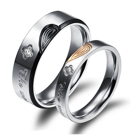 His & Hers Matching Set Heart with Heart Couple Rings, Wedding Band Set, Valentine, Anniversary, Wedding, Promise, Engagement Ring-Couple Rings-SunnyHouse Jewelry