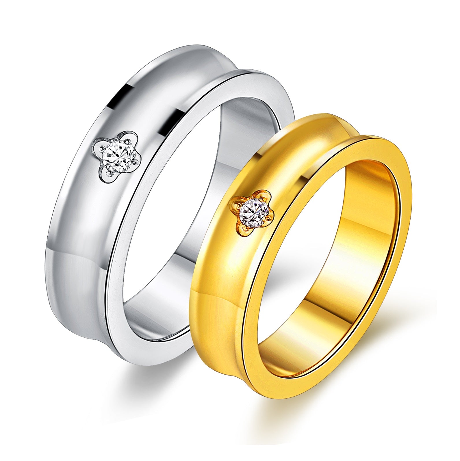 His & Hers Matching Set Gold and White Couple Rings, Wedding Band Set, Valentine, Anniversary, Wedding, Promise, Engagement Ring-Couple Rings-SunnyHouse Jewelry