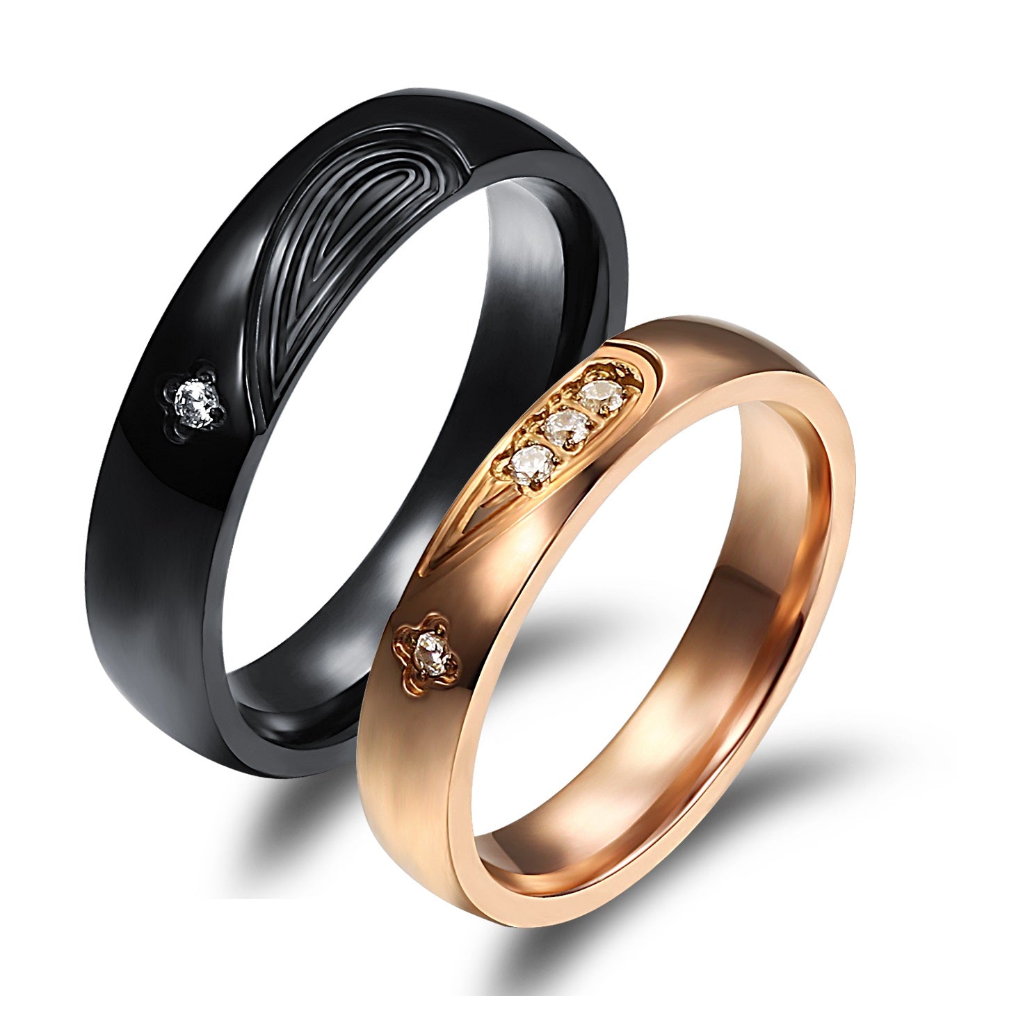 His & Hers Matching Set Heart with Heart Couple Rings, Wedding Band Set, Valentine, Anniversary, Wedding, Promise, Engagement Ring-Couple Rings-SunnyHouse Jewelry