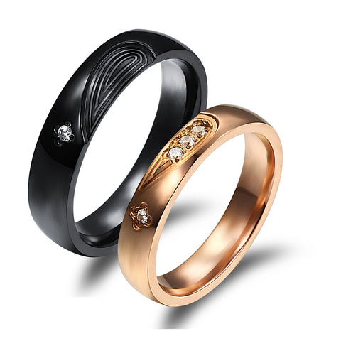 His & Hers Matching Set Heart with Heart Couple Rings, Wedding Band Set, Valentine, Anniversary, Wedding, Promise, Engagement Ring-Couple Rings-SunnyHouse Jewelry