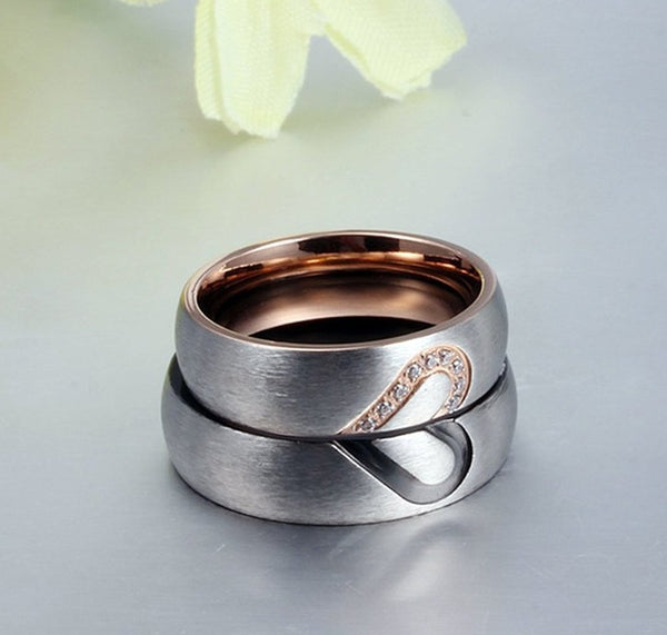 His & Hers Matching Set Heart with Heart Couple Rings, Wedding Band Set, Valentine, Anniversary, Wedding, Promise, Engagement Ring-Couple Rings-SunnyHouse Jewelry