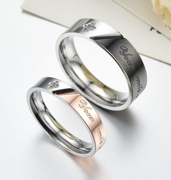 His & Hers Matching Set I Love Your Smile Couple Rings, Wedding Band Set, Valentine, Anniversary, Wedding, Promise, Engagement Ring-Couple Rings-SunnyHouse Jewelry