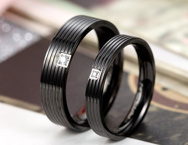 His & Hers Matching Set Blinking Black Couple Rings, Wedding Band Set, Valentine, Anniversary, Wedding, Promise, Engagement Ring-Couple Rings-SunnyHouse Jewelry