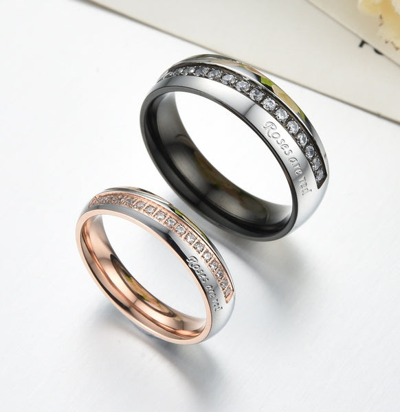 His & Hers Matching Set Rose Are Red Couple Rings, Wedding Band Set, Valentine, Anniversary, Wedding, Promise, Engagement Ring-Couple Rings-SunnyHouse Jewelry