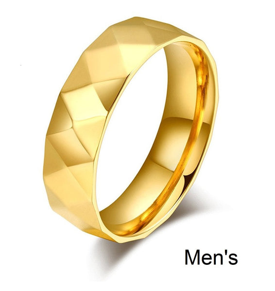 His & Hers Matching Set Facet Style Couple Rings, Wedding Band Set, Valentine, Anniversary, Wedding, Promise, Engagement Ring-Couple Rings-SunnyHouse Jewelry