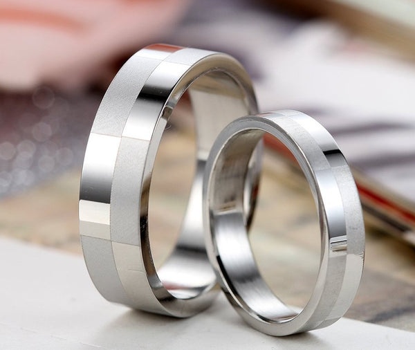 His & Hers Matching Set Block Style Couple Rings Wedding Band Set-Couple Rings-SunnyHouse Jewelry