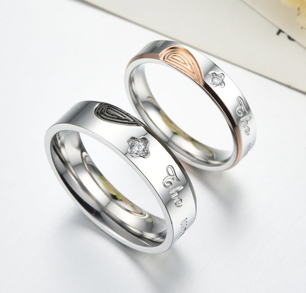 His & Hers Matching Set Heart with Heart Couple Rings, Wedding Band Set, Valentine, Anniversary, Wedding, Promise, Engagement Ring-Couple Rings-SunnyHouse Jewelry