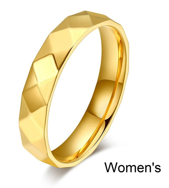 His & Hers Matching Set Facet Style Couple Rings, Wedding Band Set, Valentine, Anniversary, Wedding, Promise, Engagement Ring-Couple Rings-SunnyHouse Jewelry