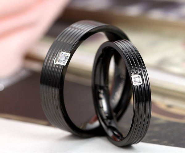 His & Hers Matching Set Blinking Black Couple Rings, Wedding Band Set, Valentine, Anniversary, Wedding, Promise, Engagement Ring-Couple Rings-SunnyHouse Jewelry
