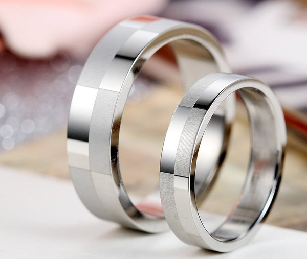 His & Hers Matching Set Block Style Couple Rings Wedding Band Set-Couple Rings-SunnyHouse Jewelry