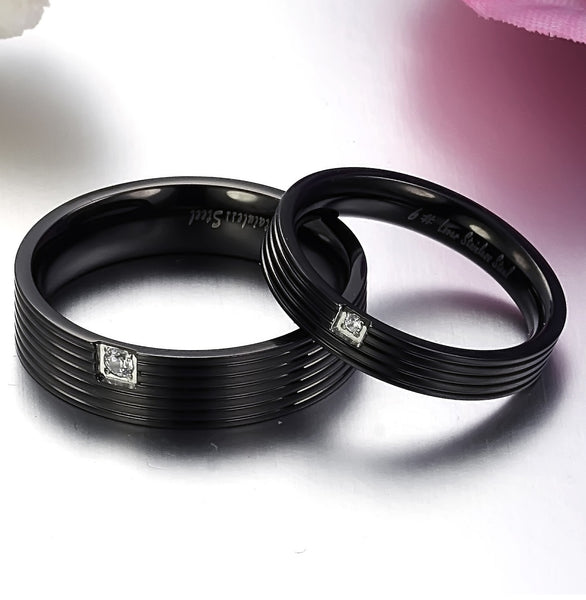His & Hers Matching Set Blinking Black Couple Rings, Wedding Band Set, Valentine, Anniversary, Wedding, Promise, Engagement Ring-Couple Rings-SunnyHouse Jewelry