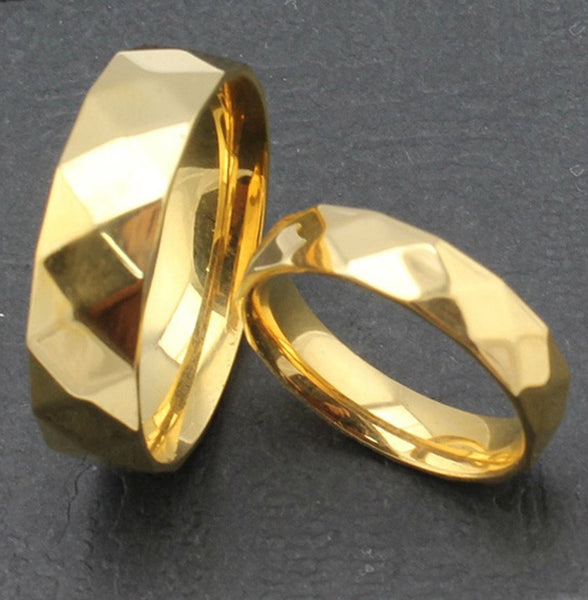 His & Hers Matching Set Facet Style Couple Rings, Wedding Band Set, Valentine, Anniversary, Wedding, Promise, Engagement Ring-Couple Rings-SunnyHouse Jewelry
