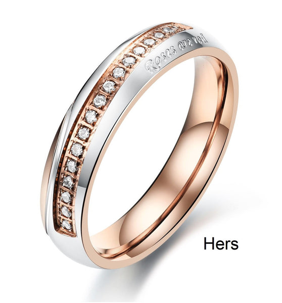 His & Hers Matching Set Rose Are Red Couple Rings, Wedding Band Set, Valentine, Anniversary, Wedding, Promise, Engagement Ring-Couple Rings-SunnyHouse Jewelry