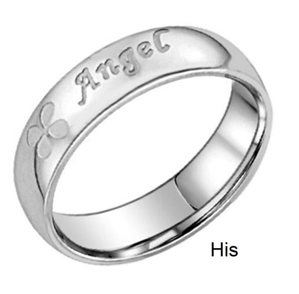 His & Hers Matching Set Angel Love Couple Rings, Wedding Band Set, Valentine, Anniversary, Wedding, Promise, Engagement Ring-Couple Rings-SunnyHouse Jewelry