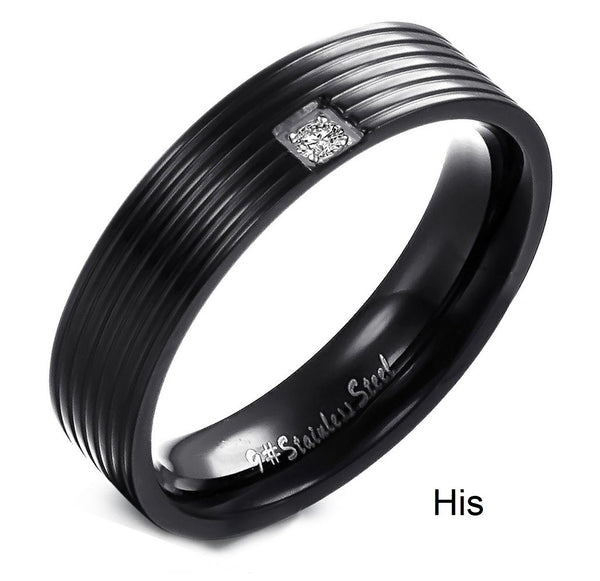 His & Hers Matching Set Blinking Black Couple Rings, Wedding Band Set, Valentine, Anniversary, Wedding, Promise, Engagement Ring-Couple Rings-SunnyHouse Jewelry