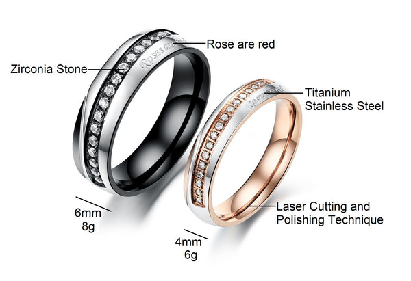 His & Hers Matching Set Rose Are Red Couple Rings, Wedding Band Set, Valentine, Anniversary, Wedding, Promise, Engagement Ring-Couple Rings-SunnyHouse Jewelry