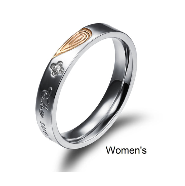 His & Hers Matching Set Heart with Heart Couple Rings, Wedding Band Set, Valentine, Anniversary, Wedding, Promise, Engagement Ring-Couple Rings-SunnyHouse Jewelry