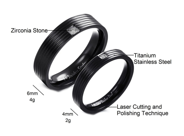 His & Hers Matching Set Blinking Black Couple Rings, Wedding Band Set, Valentine, Anniversary, Wedding, Promise, Engagement Ring-Couple Rings-SunnyHouse Jewelry