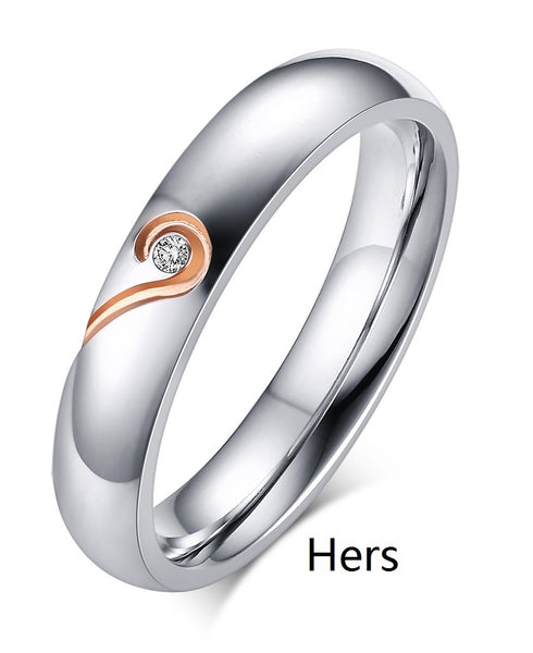 His & Hers Matching Set Magic Heart Couple Rings, Wedding Band Set, Valentine, Anniversary, Wedding, Promise, Engagement Ring-Couple Rings-SunnyHouse Jewelry