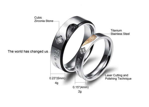 His & Hers Matching Set Heart with Heart Couple Rings, Wedding Band Set, Valentine, Anniversary, Wedding, Promise, Engagement Ring-Couple Rings-SunnyHouse Jewelry