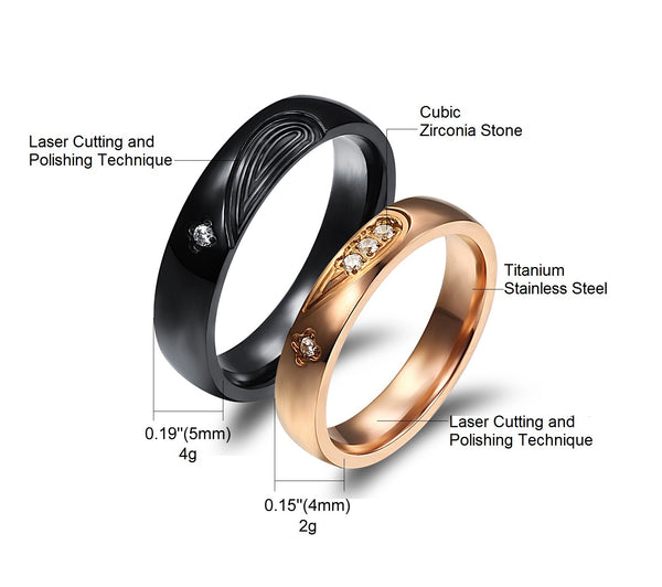 His & Hers Matching Set Heart with Heart Couple Rings, Wedding Band Set, Valentine, Anniversary, Wedding, Promise, Engagement Ring-Couple Rings-SunnyHouse Jewelry