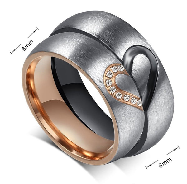 His & Hers Matching Set Heart with Heart Couple Rings, Wedding Band Set, Valentine, Anniversary, Wedding, Promise, Engagement Ring-Couple Rings-SunnyHouse Jewelry