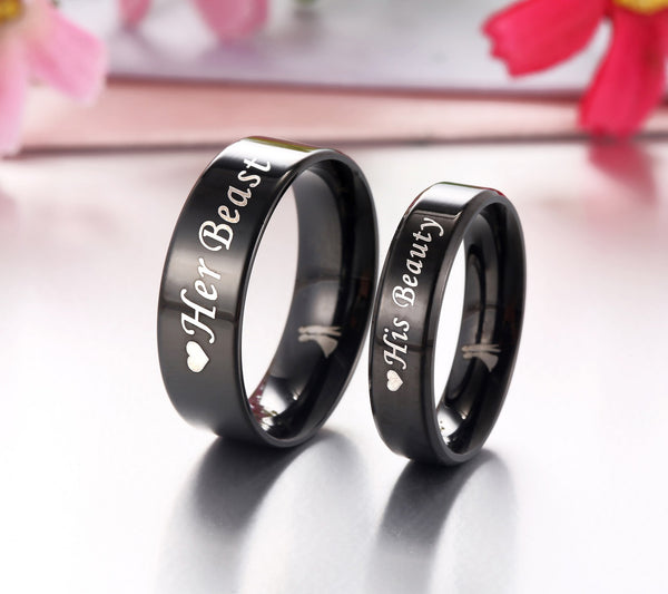His & Hers Matching Set Beast and Beauty Couple Rings, Wedding Band Set, Valentine, Anniversary, Wedding, Promise, Engagement Ring-Couple Rings-SunnyHouse Jewelry