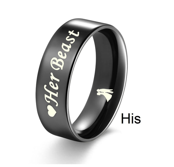 His & Hers Matching Set Beast and Beauty Couple Rings, Wedding Band Set, Valentine, Anniversary, Wedding, Promise, Engagement Ring-Couple Rings-SunnyHouse Jewelry