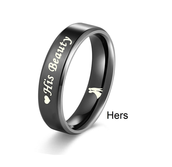 His & Hers Matching Set Beast and Beauty Couple Rings, Wedding Band Set, Valentine, Anniversary, Wedding, Promise, Engagement Ring-Couple Rings-SunnyHouse Jewelry