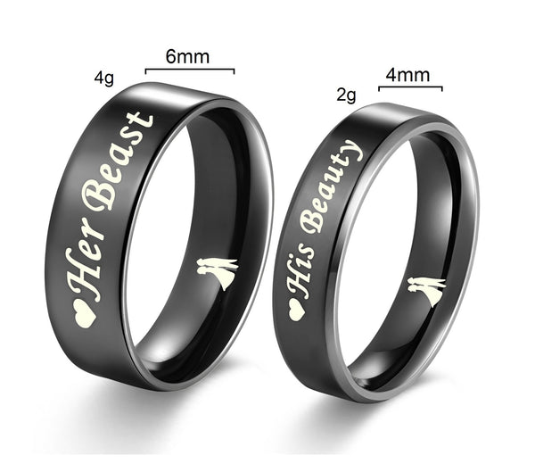 His & Hers Matching Set Beast and Beauty Couple Rings, Wedding Band Set, Valentine, Anniversary, Wedding, Promise, Engagement Ring-Couple Rings-SunnyHouse Jewelry